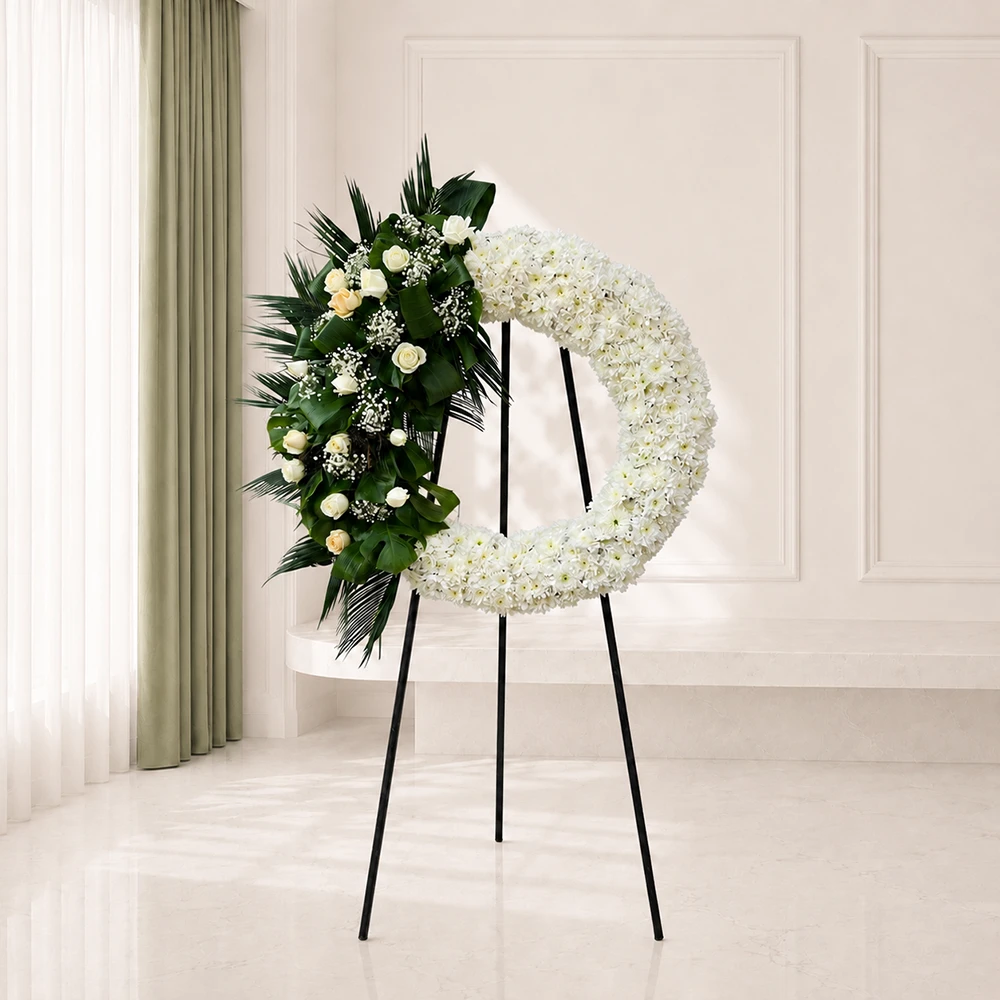 navazesh-wreath تاج گل رز و داوودی سفید نوازش