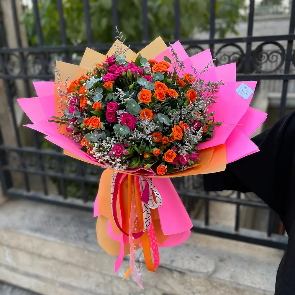 nezhad-flower-bouquet دسته گل سرخابی رزمینیاتوری نژاد