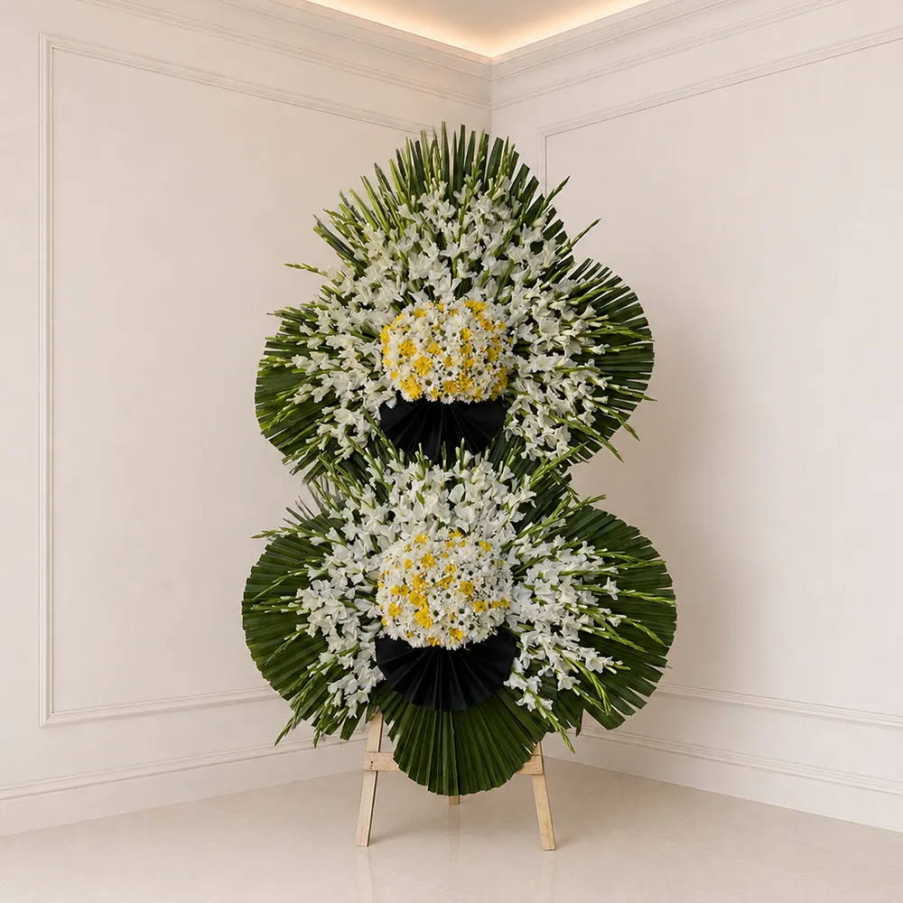 tasali-wreath تاج گل دو طبقه سفید تسلی
